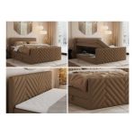 Łóżko kontynentalne PARIS KING DUO 160x200 - H3 - brązowy, ekoskóra