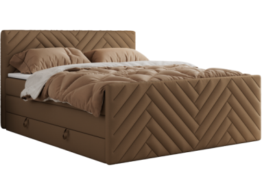 Łóżko kontynentalne PARIS KING DUO 200x200 - H3 - brązowy, ekoskóra