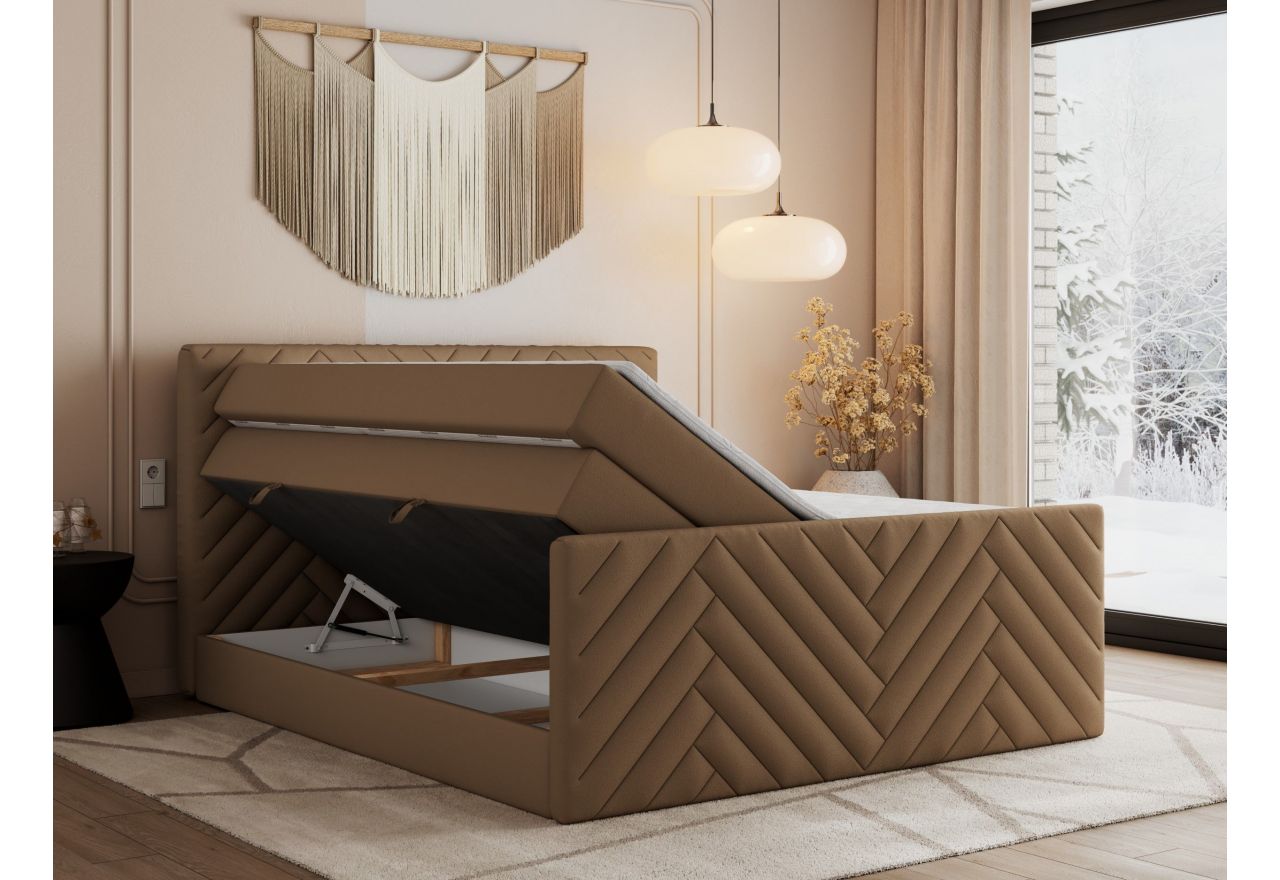 Łóżko kontynentalne PARIS KING DUO 200x200 - H3 - brązowy, ekoskóra