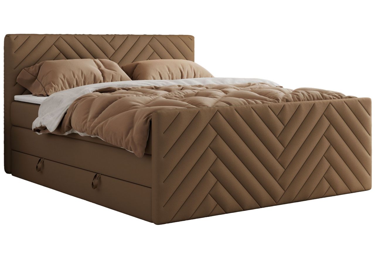 Łóżko kontynentalne PARIS KING DUO 200x200 - H3 - brązowy, ekoskóra