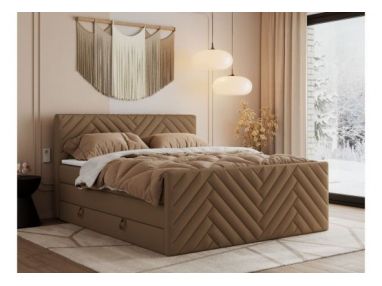 Łóżko kontynentalne PARIS KING DUO 140x200 - H4 - brązowy, ekoskóra