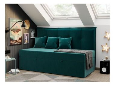 Łóżko młodzieżowe BANCO 90x200 - H3 - ciemnozielony, welwet - topper T25