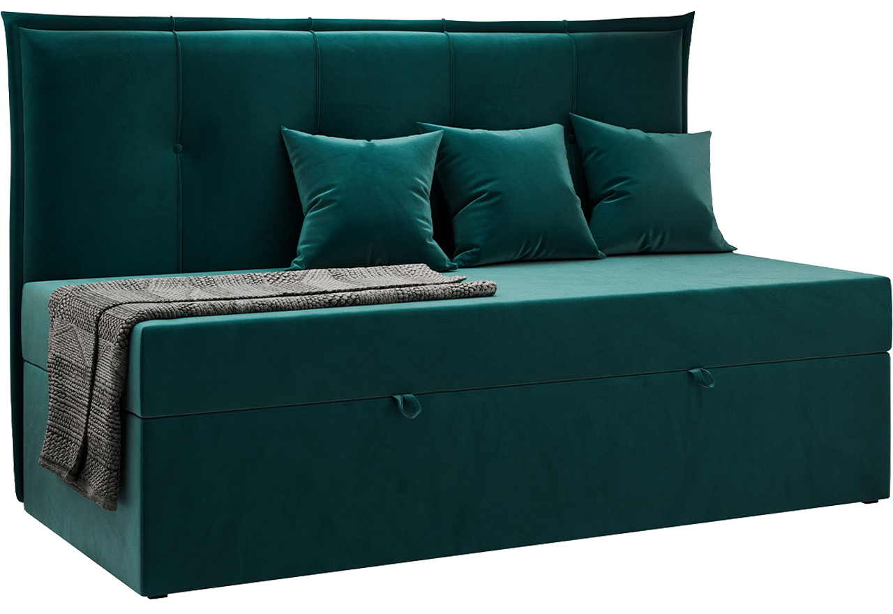 Łóżko młodzieżowe BANCO 90x200 - H3 - ciemnozielony, welwet - topper T25