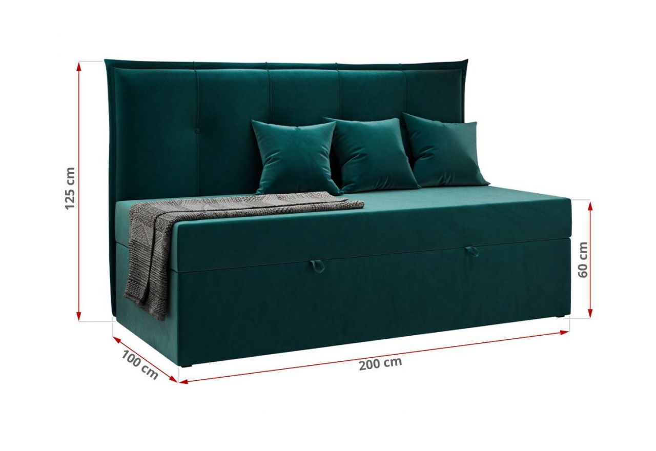 Łóżko młodzieżowe BANCO 90x200 - H3 - ciemnozielony, welwet - topper T25
