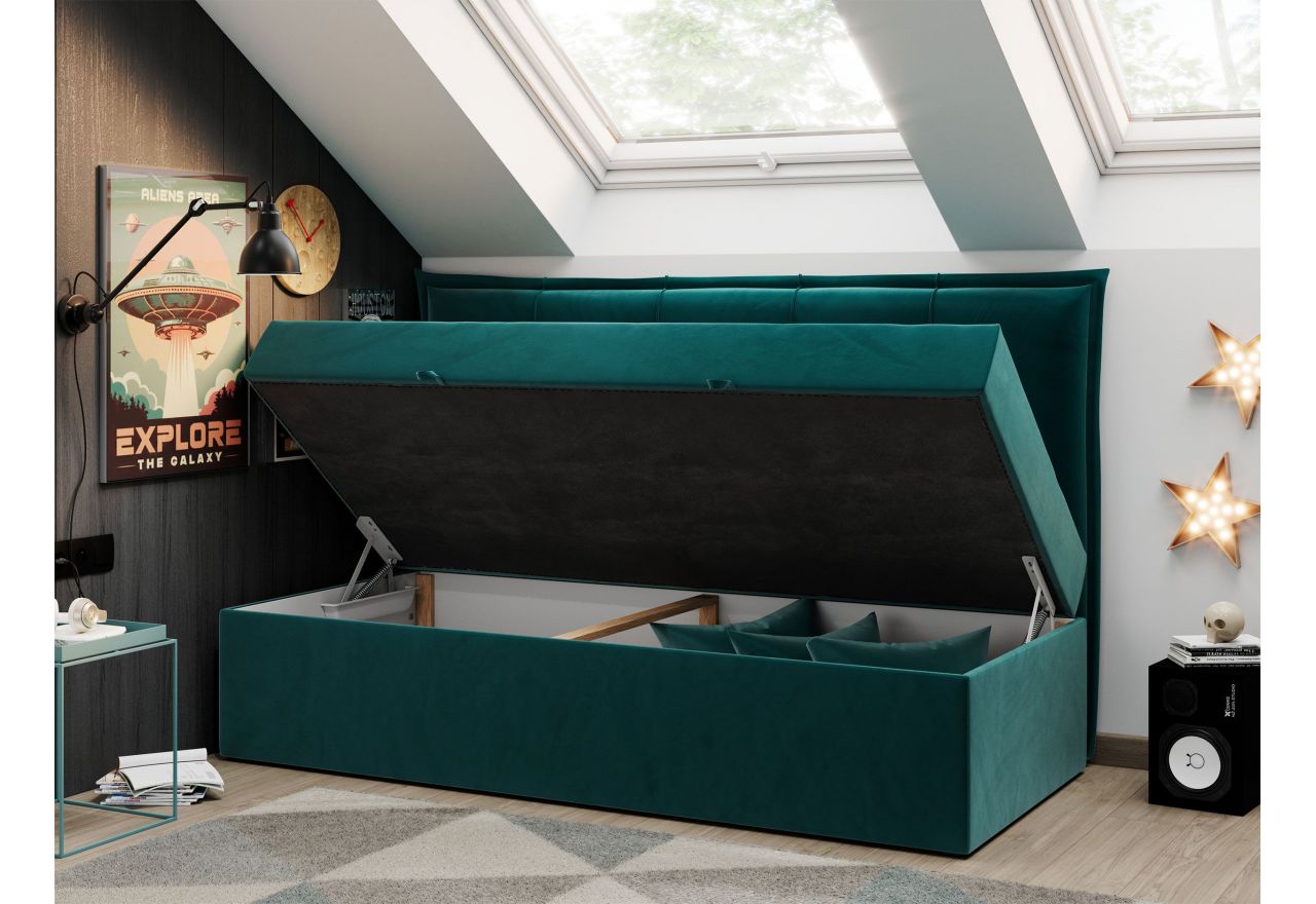 Łóżko młodzieżowe BANCO 90x200 - H3 - ciemnozielony, welwet - topper T25