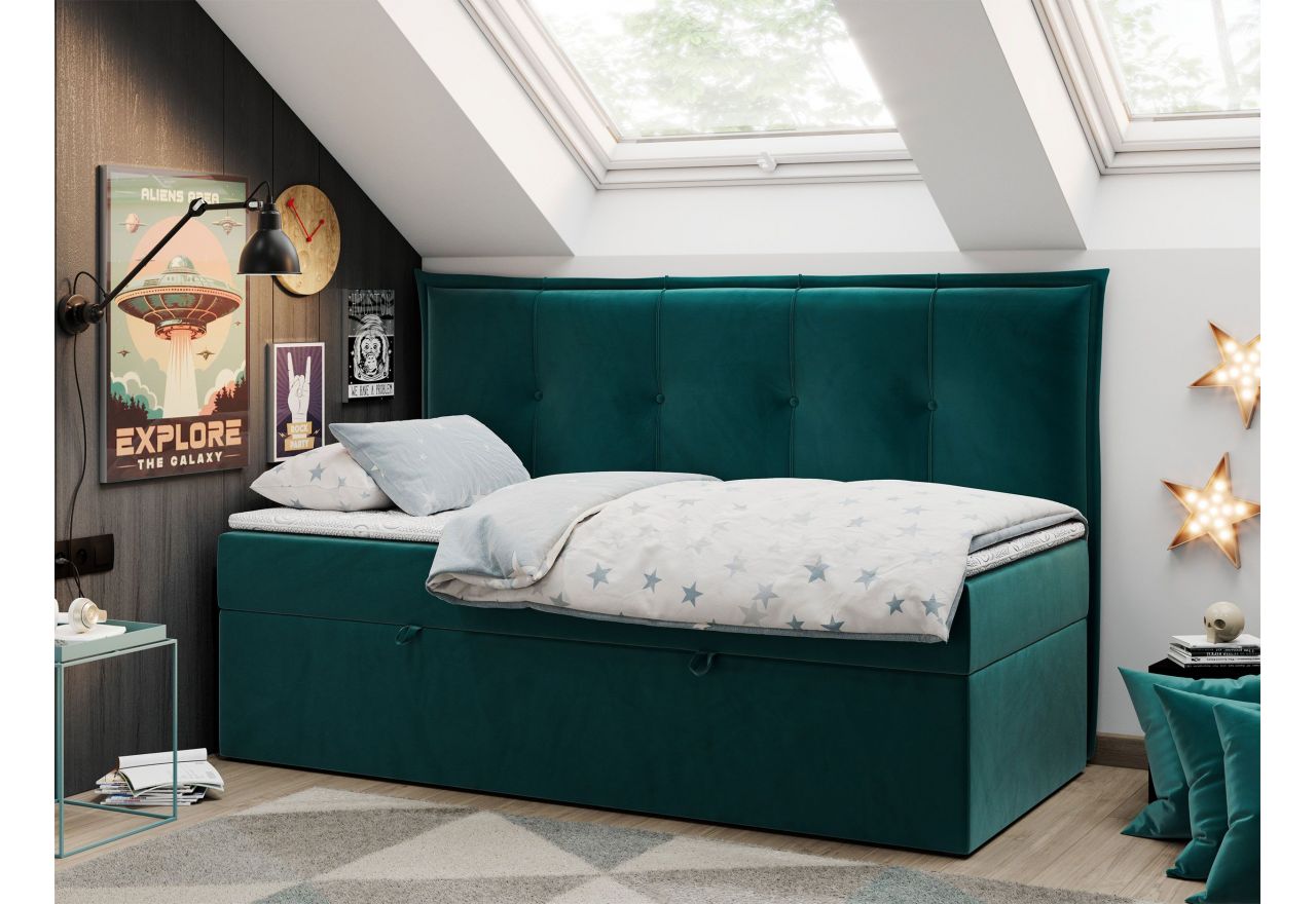 Łóżko młodzieżowe BANCO 90x200 - H3 - ciemnozielony, welwet - topper T25