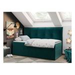 Łóżko młodzieżowe BANCO 90x200 - H3 - ciemnozielony, welwet - topper T25