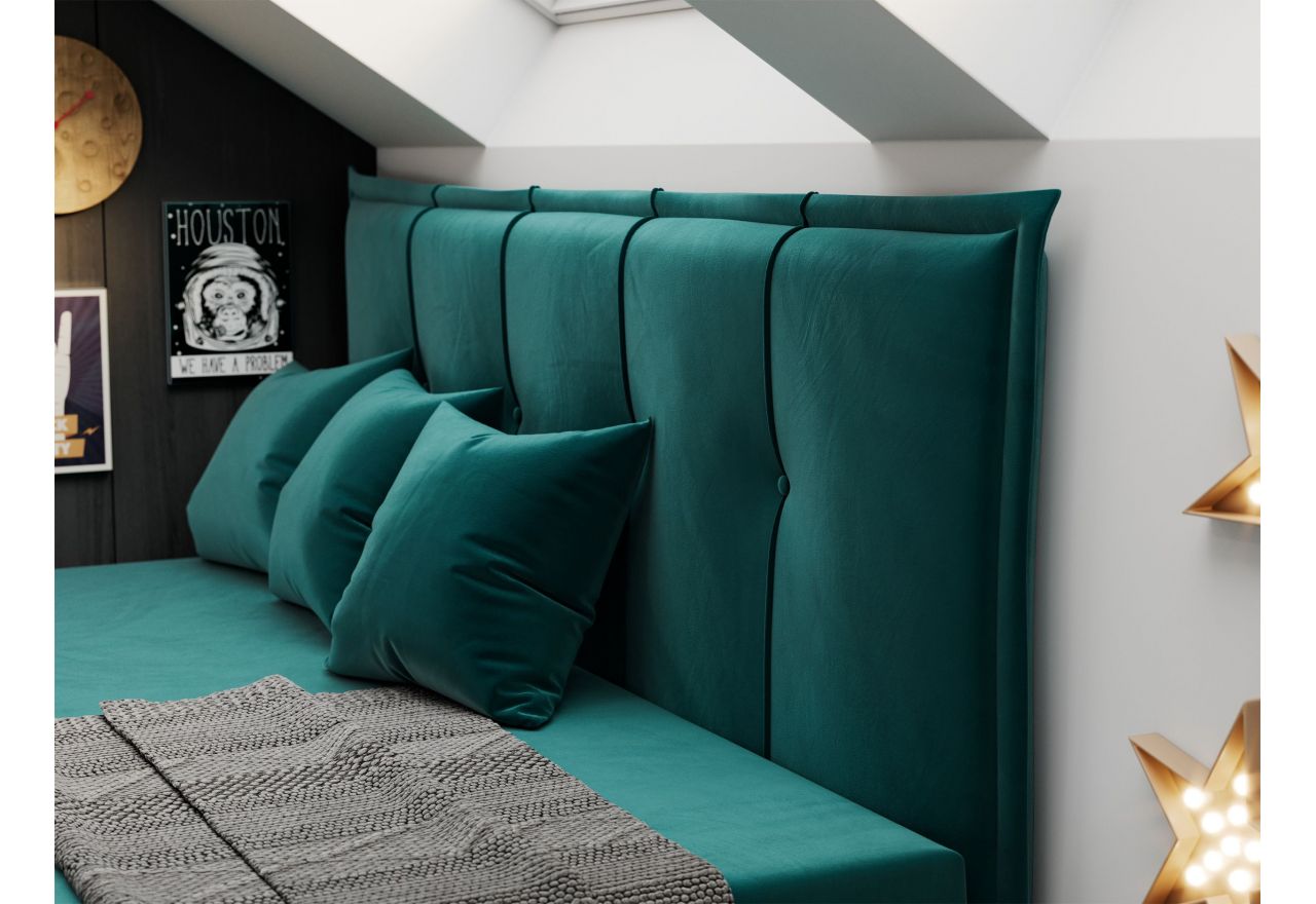 Łóżko młodzieżowe BANCO 90x200 - H3 - ciemnozielony, welwet - topper T25