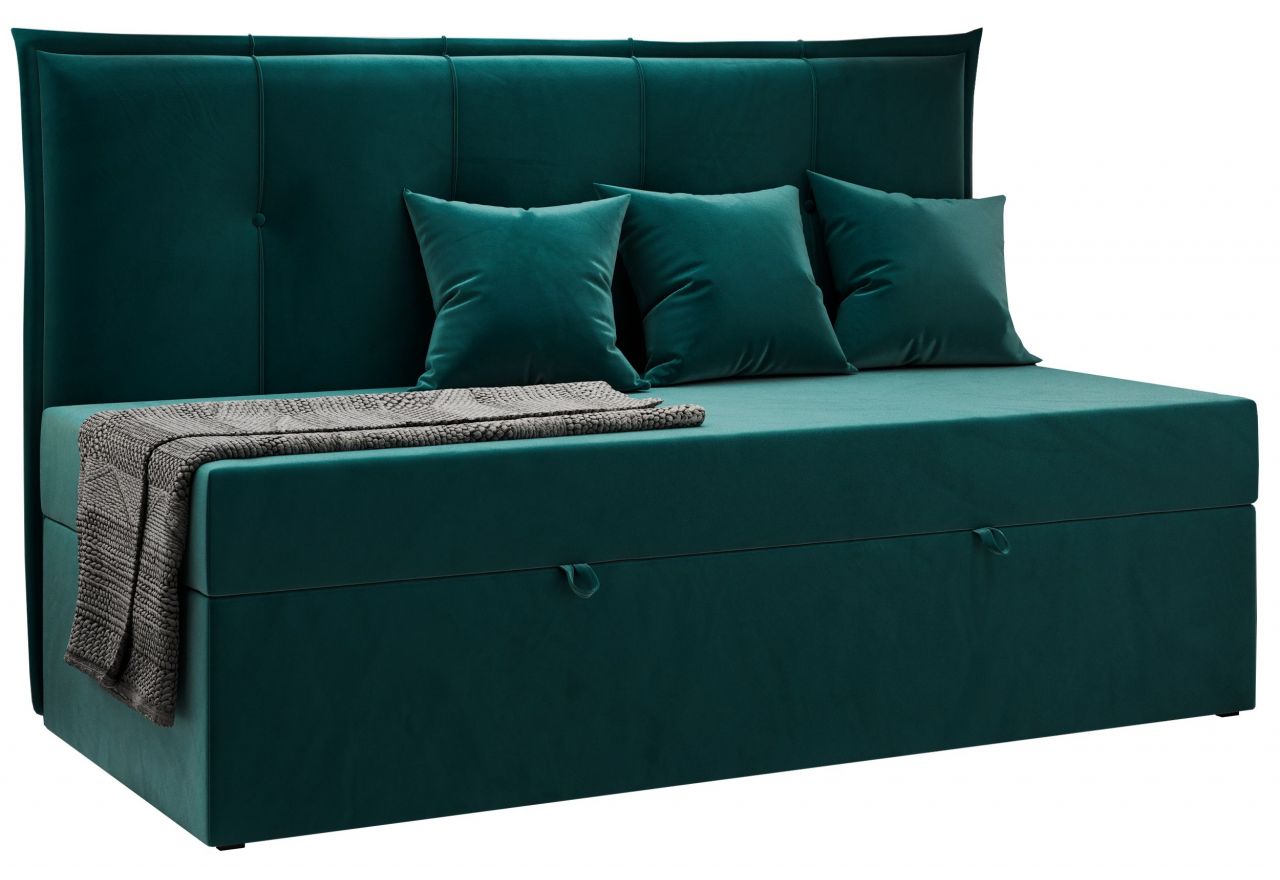 Łóżko młodzieżowe BANCO 90x200 - H3 - ciemnozielony, welwet - topper T25