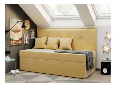 Łóżko młodzieżowe BANCO 90x200 - H3 - żółty, welwet - topper T25