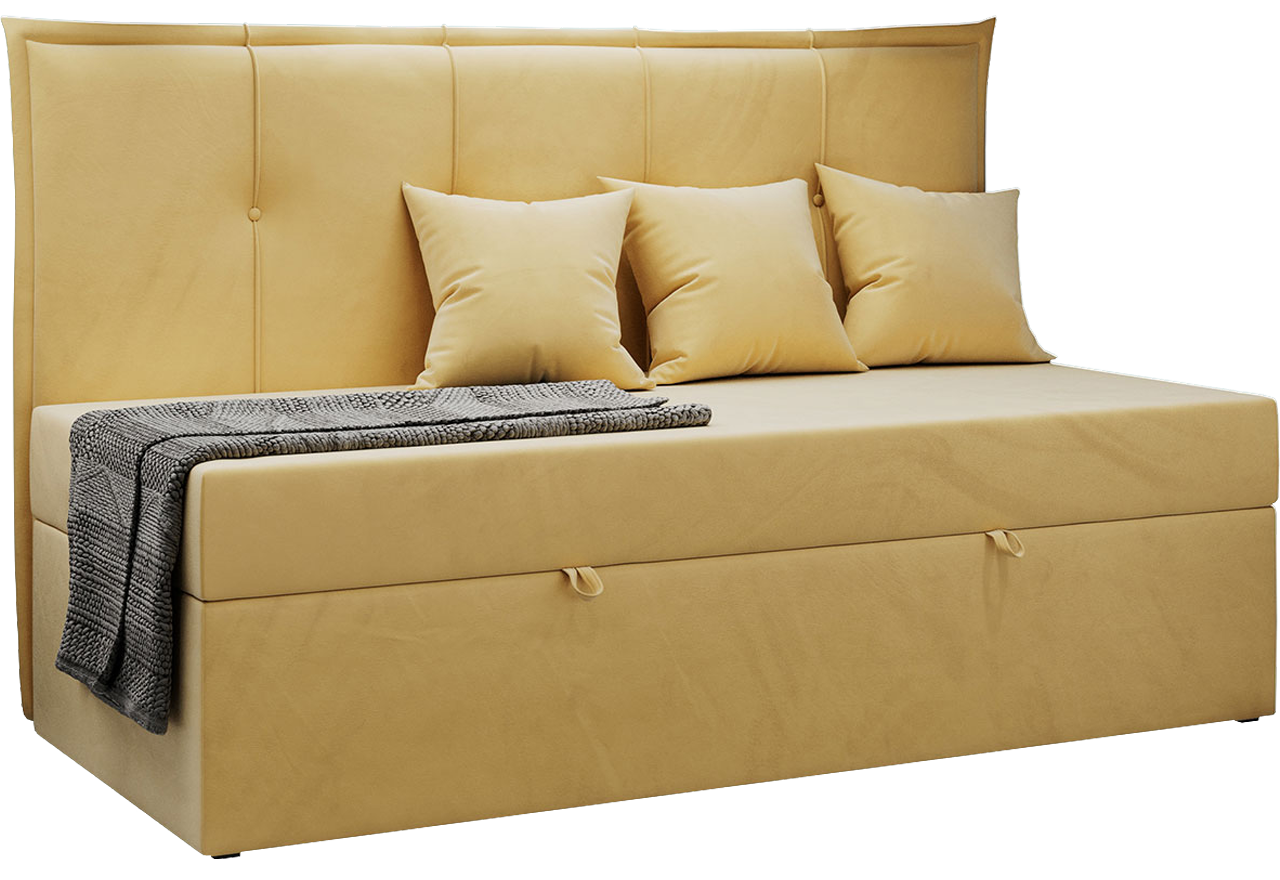 Łóżko młodzieżowe BANCO 90x200 - H3 - żółty, welwet - topper T25