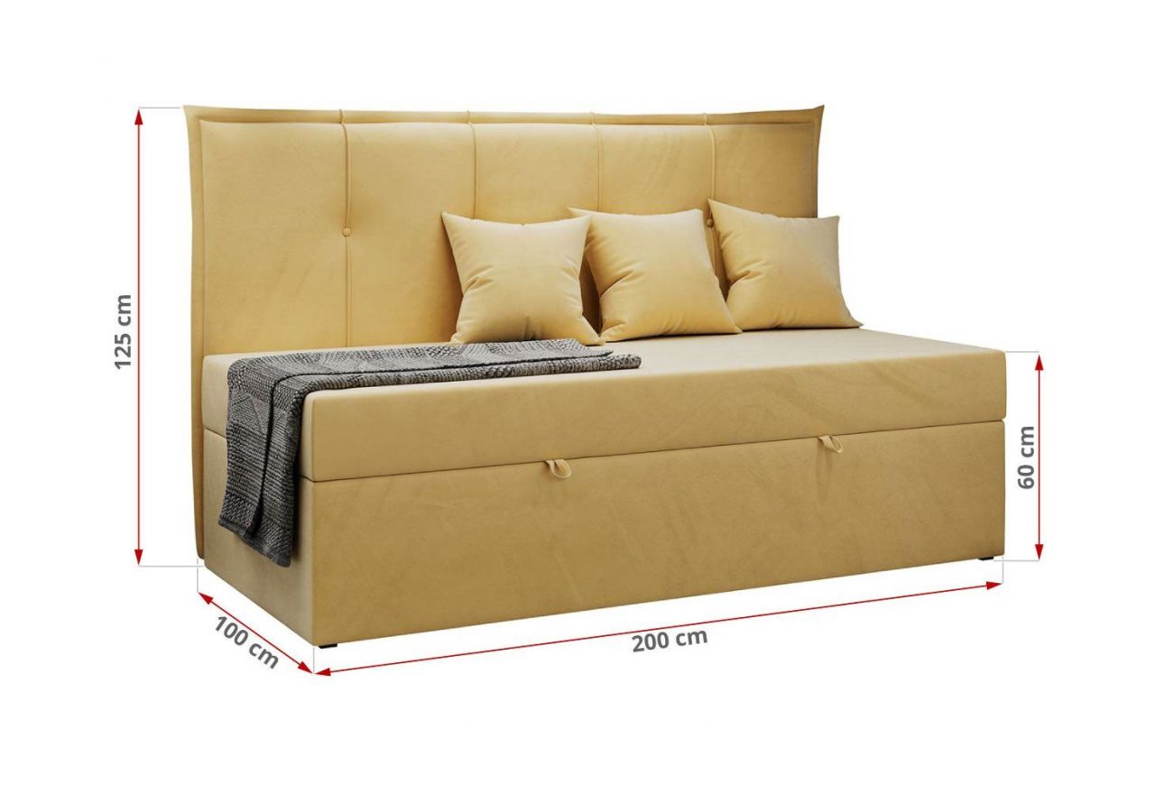 Łóżko młodzieżowe BANCO 90x200 - H3 - żółty, welwet - topper T25