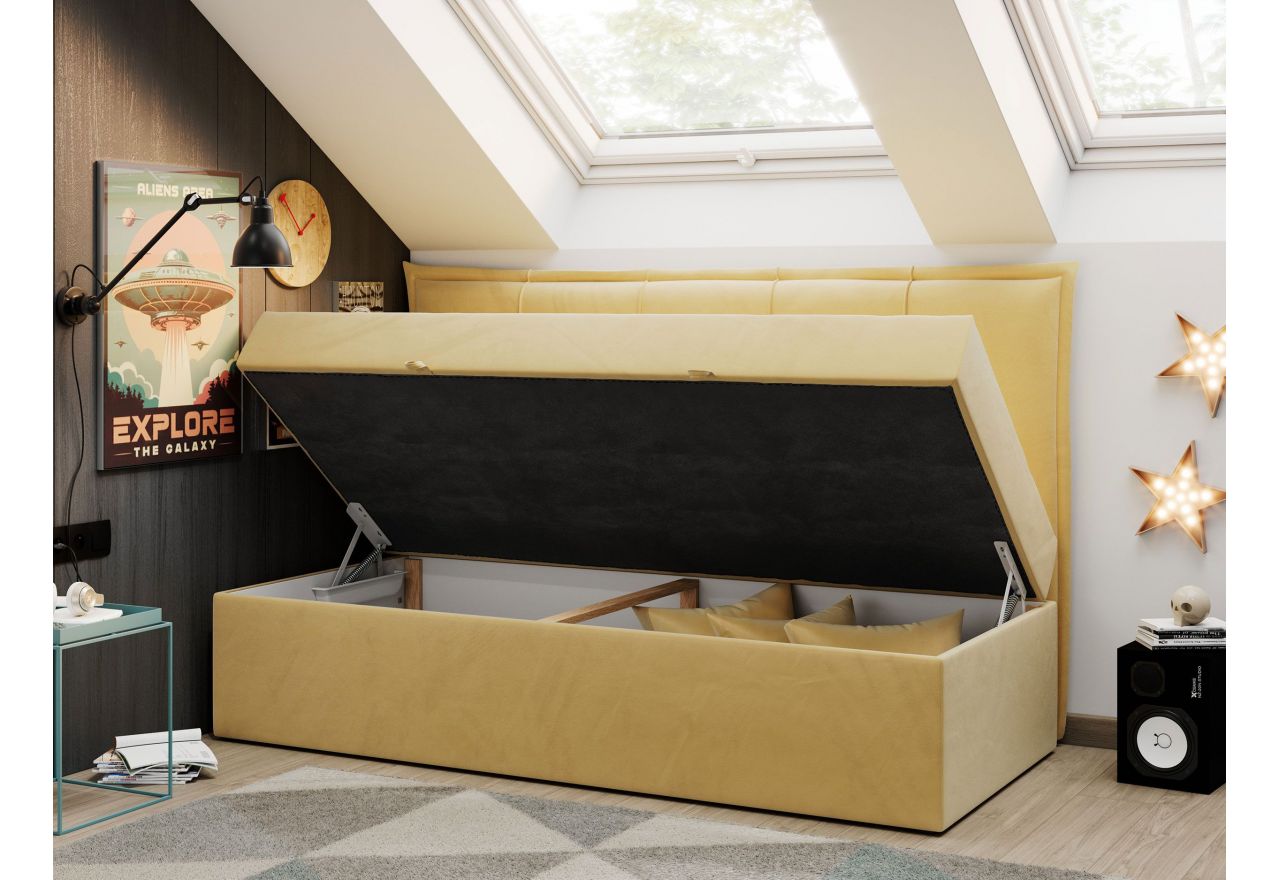 Łóżko młodzieżowe BANCO 90x200 - H3 - żółty, welwet - topper T25