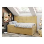 Łóżko młodzieżowe BANCO 90x200 - H3 - żółty, welwet - topper T25