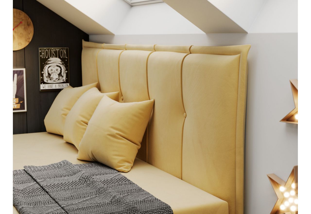 Łóżko młodzieżowe BANCO 90x200 - H3 - żółty, welwet - topper T25