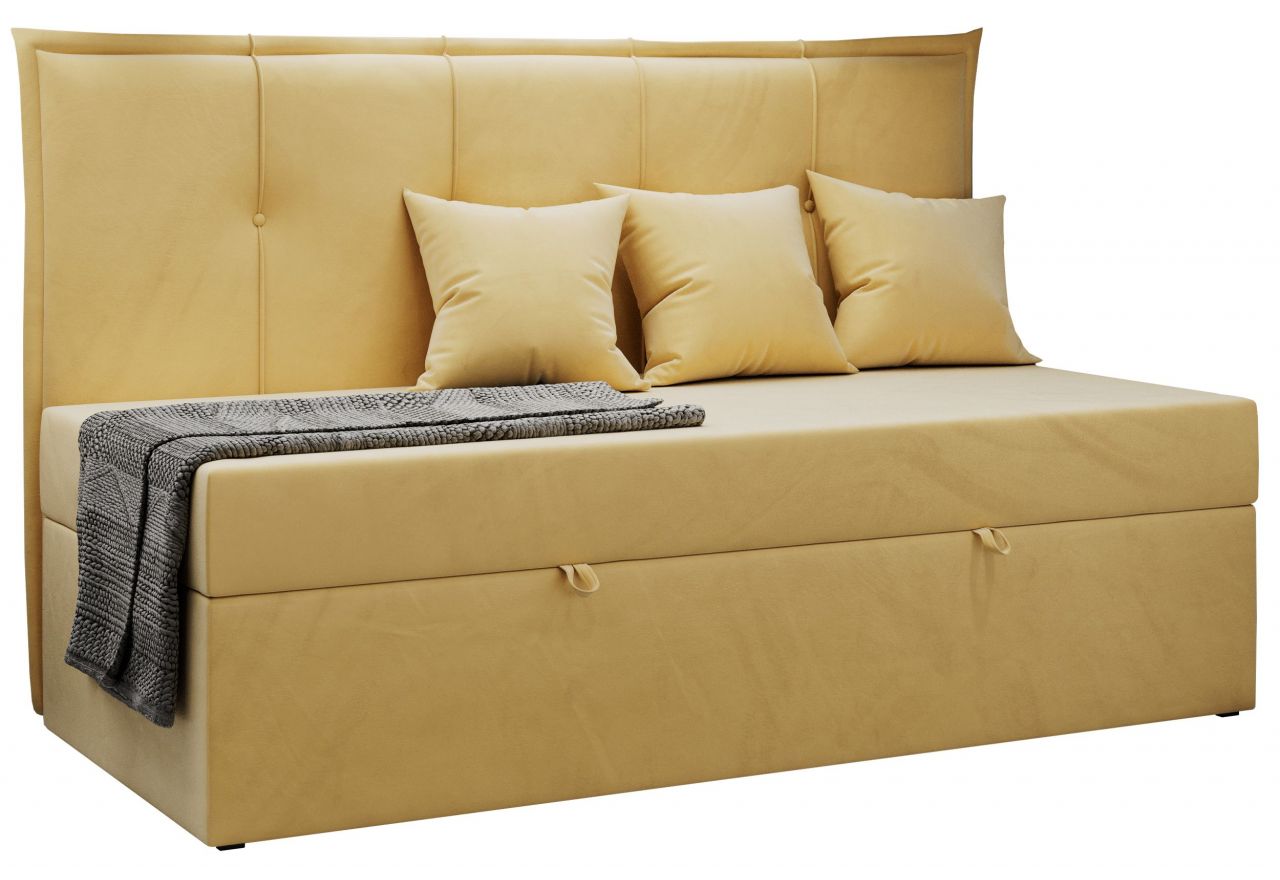 Łóżko młodzieżowe BANCO 90x200 - H3 - żółty, welwet - topper T25