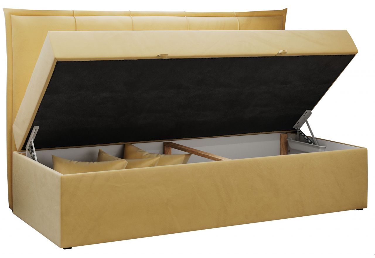 Łóżko młodzieżowe BANCO 90x200 - H3 - żółty, welwet - topper T25