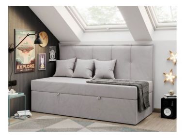 Łóżko młodzieżowe BANCO 90x200 - H3 - jasnoszary, welwet - topper T25