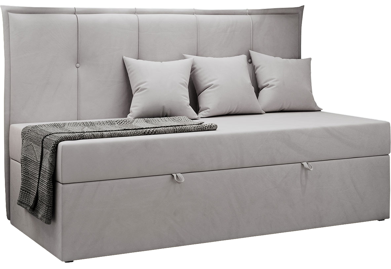 Łóżko młodzieżowe BANCO 90x200 - H3 - jasnoszary, welwet - topper T25