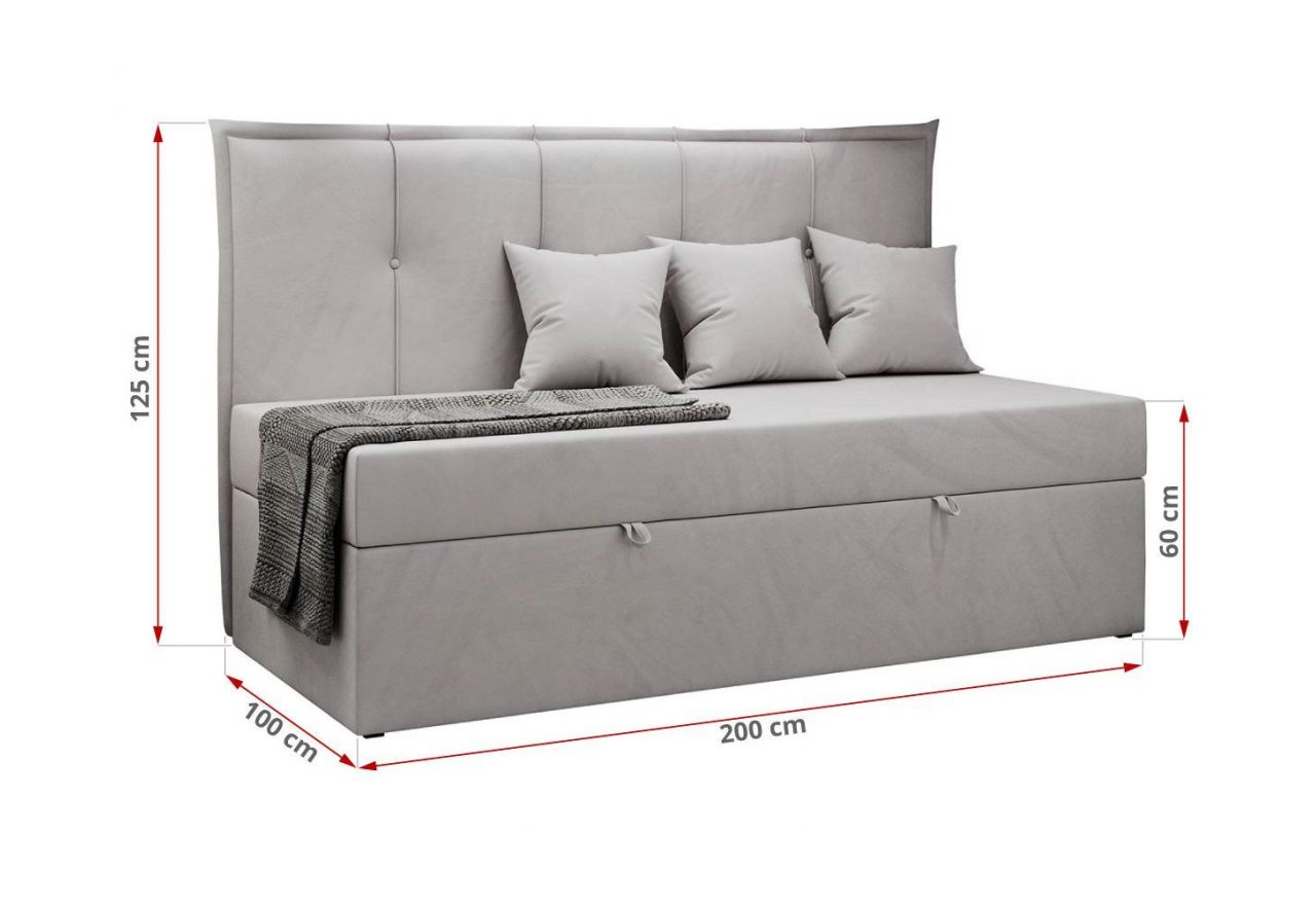 Łóżko młodzieżowe BANCO 90x200 - H3 - jasnoszary, welwet - topper T25