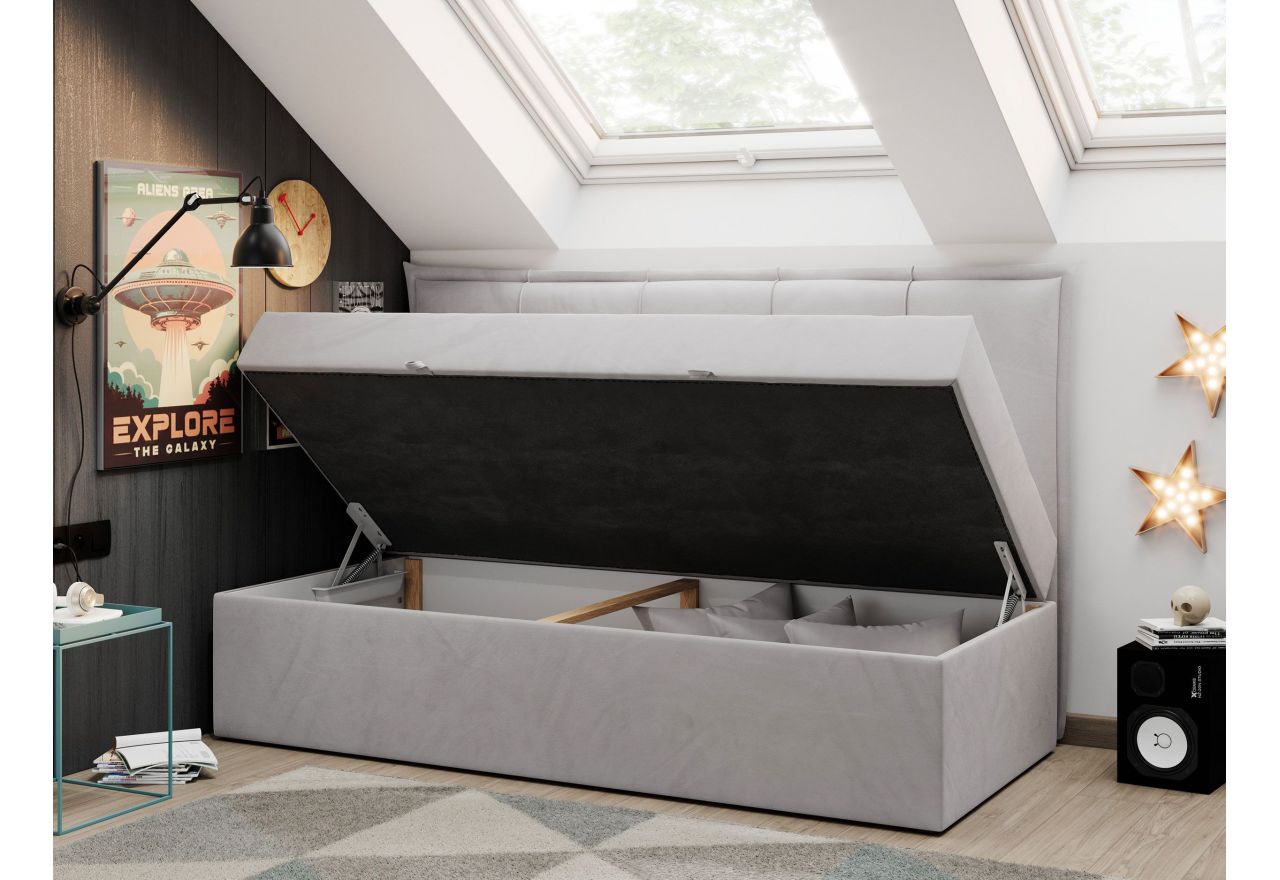 Łóżko młodzieżowe BANCO 90x200 - H3 - jasnoszary, welwet - topper T25