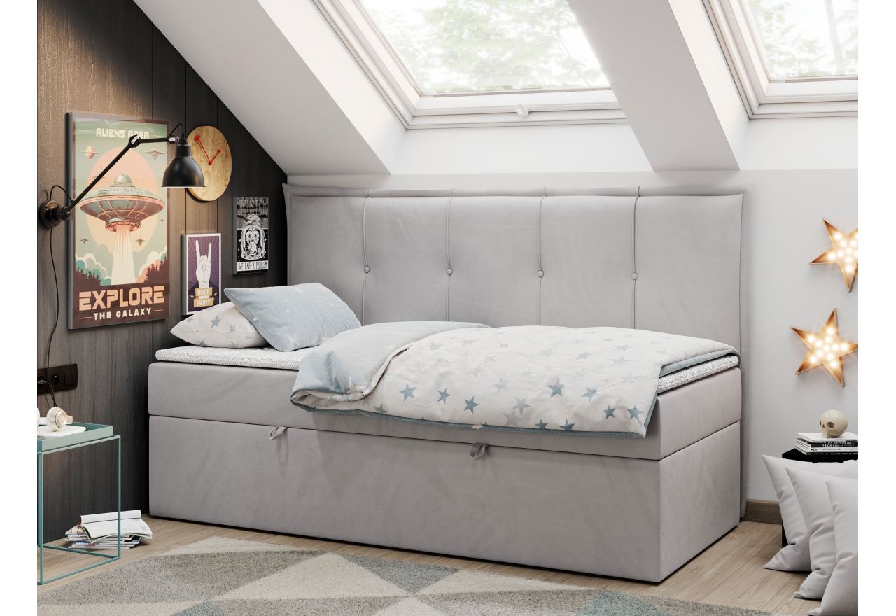 Łóżko młodzieżowe BANCO 90x200 - H3 - jasnoszary, welwet - topper T25