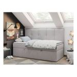 Łóżko młodzieżowe BANCO 90x200 - H3 - jasnoszary, welwet - topper T25