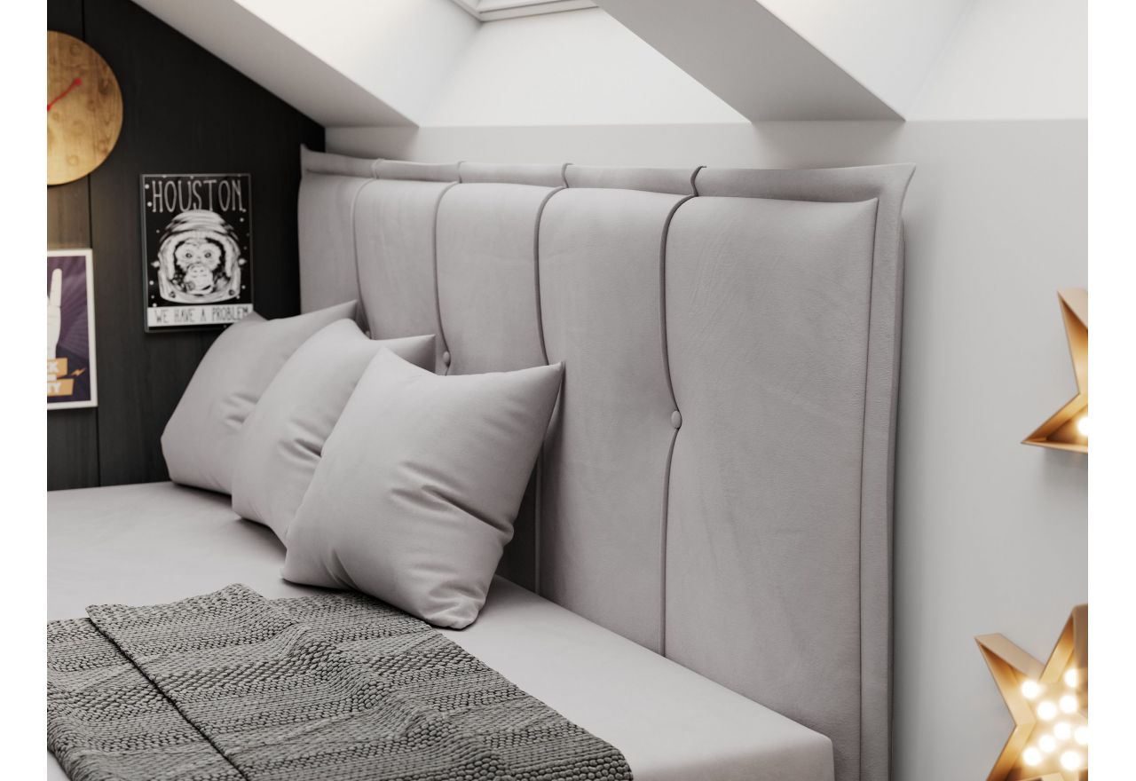 Łóżko młodzieżowe BANCO 90x200 - H3 - jasnoszary, welwet - topper T25