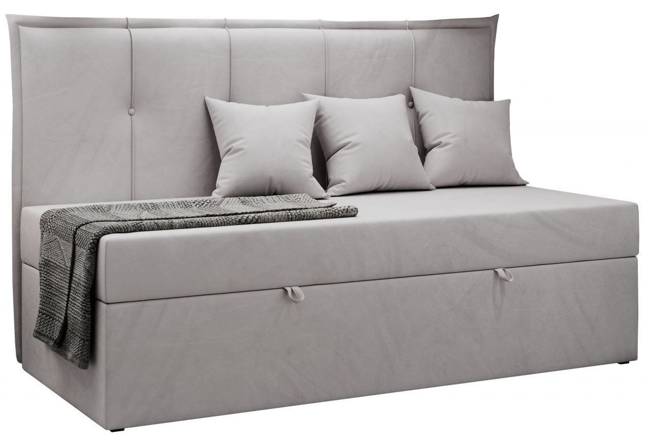 Łóżko młodzieżowe BANCO 90x200 - H3 - jasnoszary, welwet - topper T25