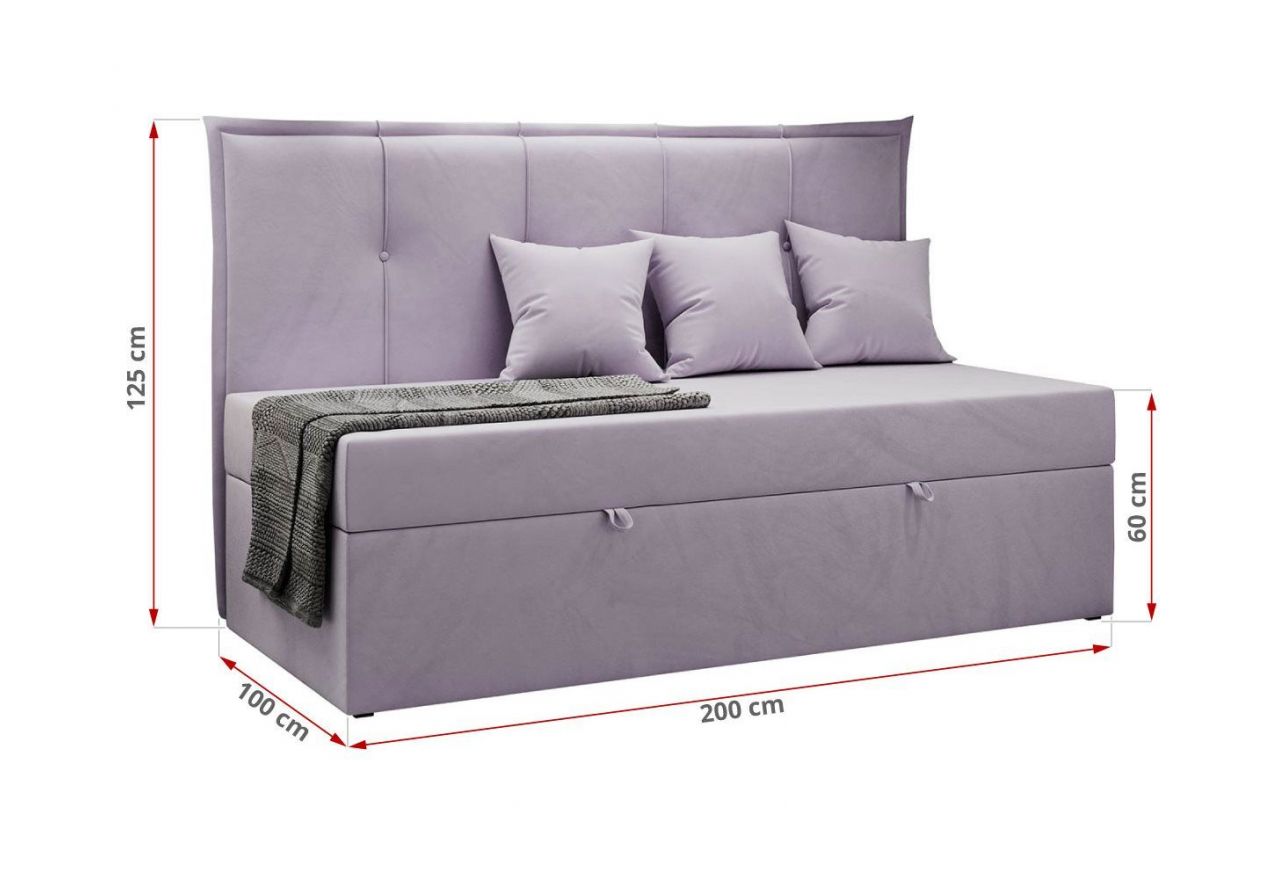 Łóżko młodzieżowe BANCO 90x200 - H3 - fioletowy, welwet - topper T25