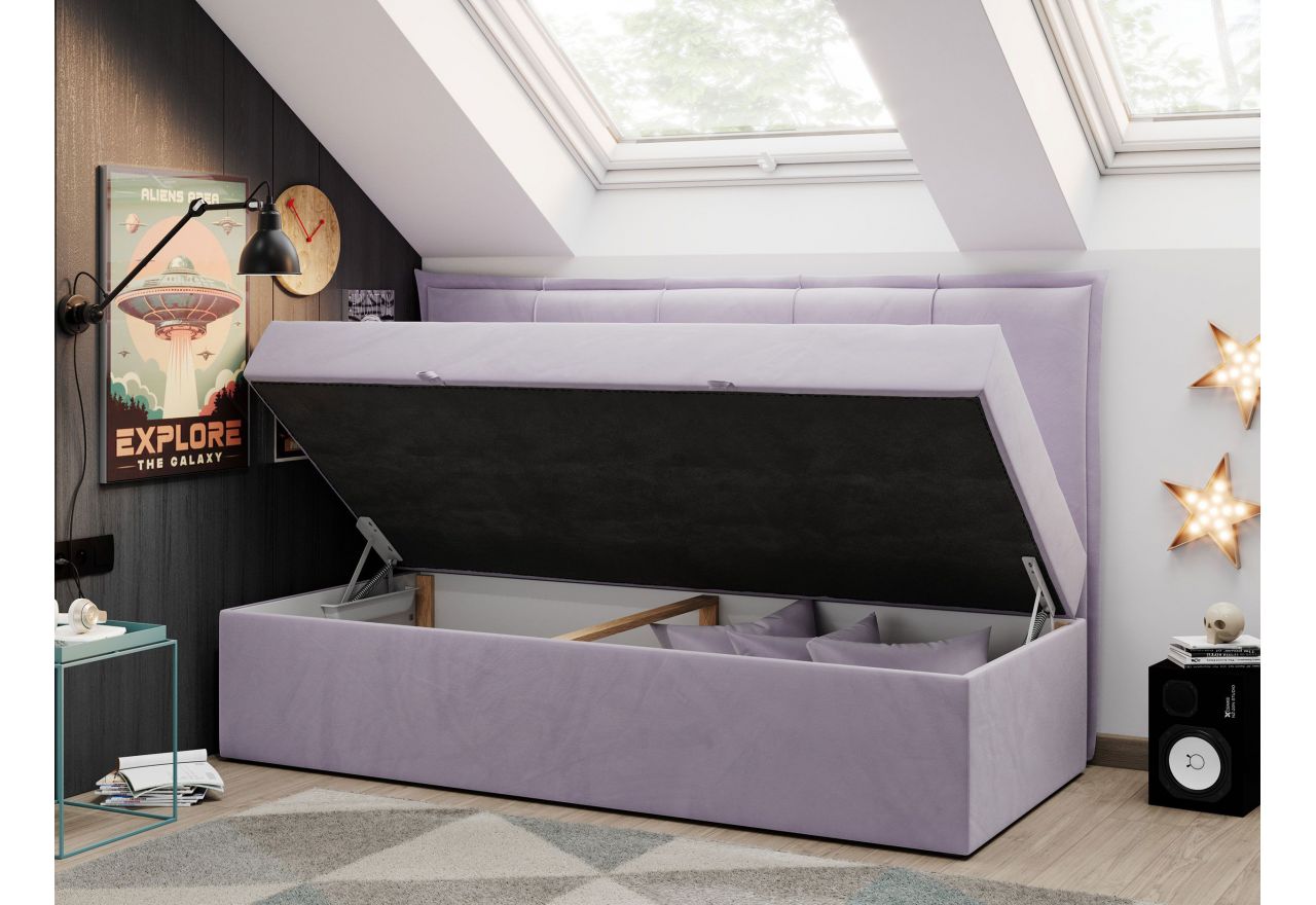 Łóżko młodzieżowe BANCO 90x200 - H3 - fioletowy, welwet - topper T25