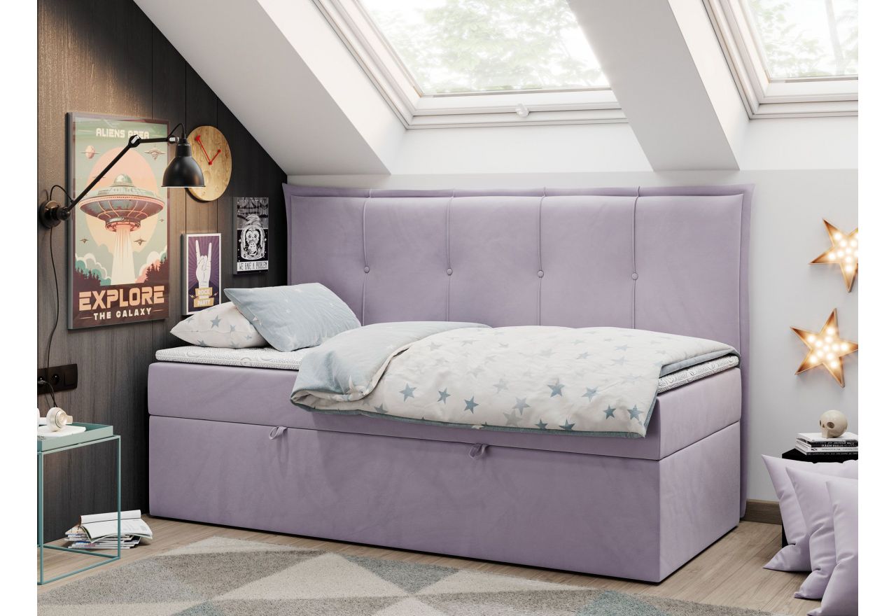 Łóżko młodzieżowe BANCO 90x200 - H3 - fioletowy, welwet - topper T25
