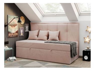 Łóżko młodzieżowe BANCO 90x200 - H3 - różowy, welwet - topper T25