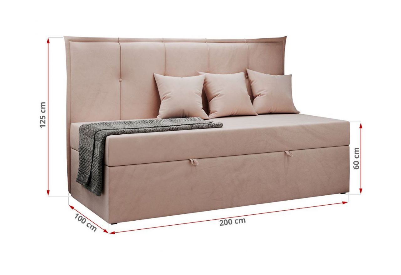 Łóżko młodzieżowe BANCO 90x200 - H3 - różowy, welwet - topper T25