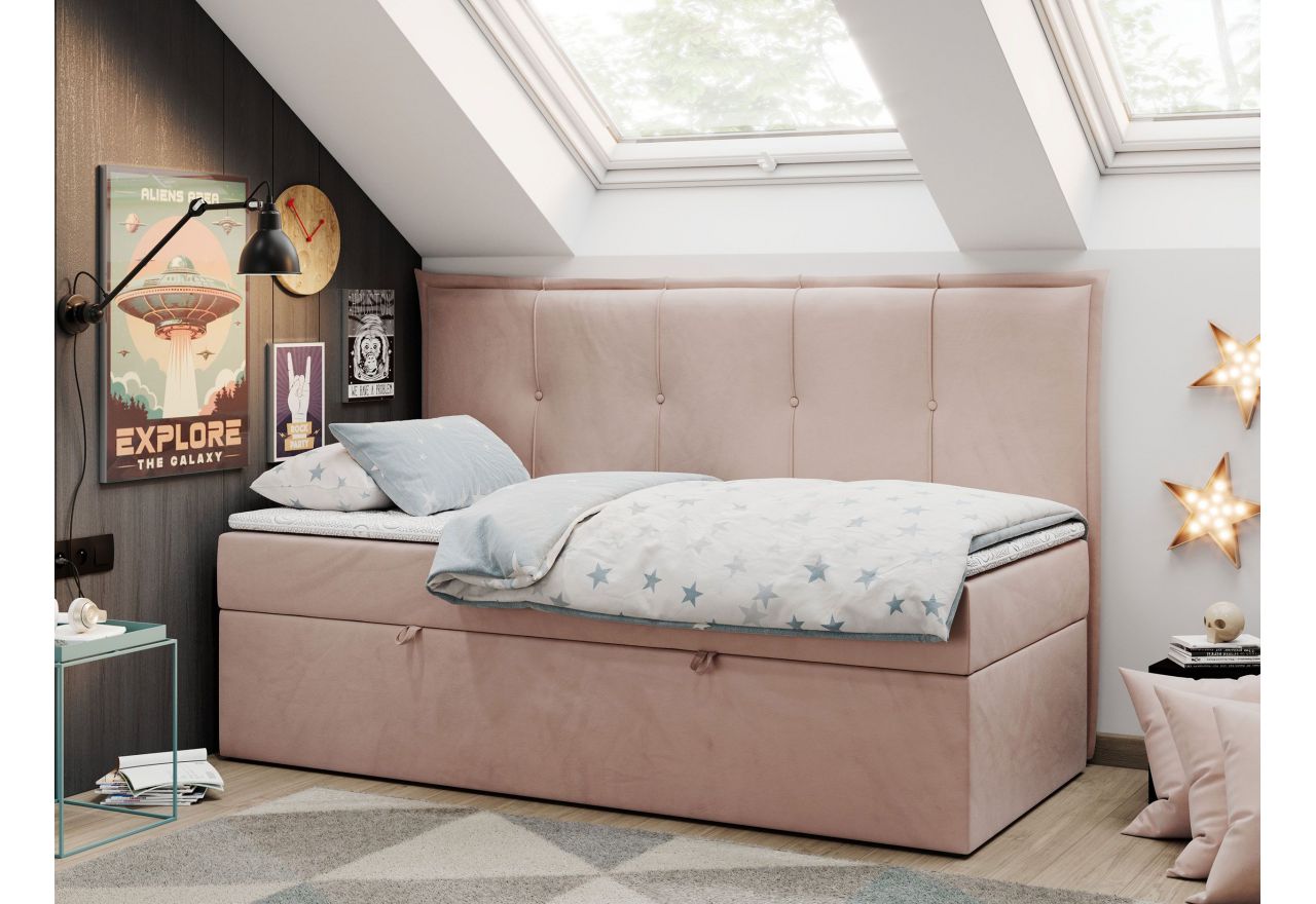 Łóżko młodzieżowe BANCO 90x200 - H3 - różowy, welwet - topper T25