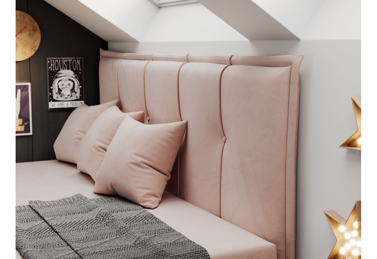 Łóżko młodzieżowe BANCO 90x200 - H3 - różowy, welwet - topper T25