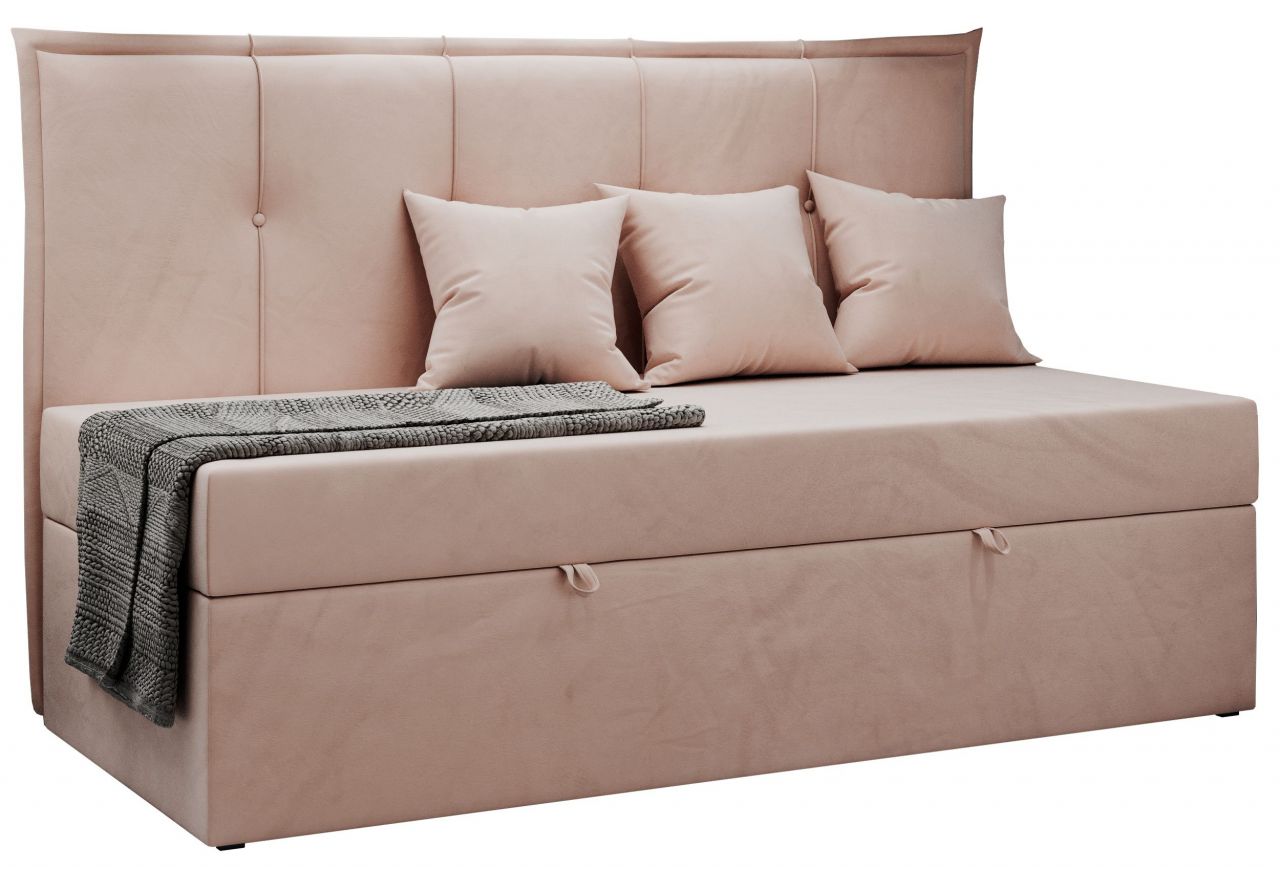 Łóżko młodzieżowe BANCO 90x200 - H3 - różowy, welwet - topper T25