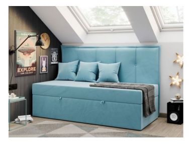 Łóżko młodzieżowe BANCO 90x200 - H3 - niebieski, welwet - topper T25