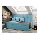 Łóżko młodzieżowe BANCO 90x200 - H3 - niebieski, welwet - topper T25