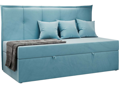 Łóżko młodzieżowe BANCO 90x200 - H3 - niebieski, welwet - topper T25