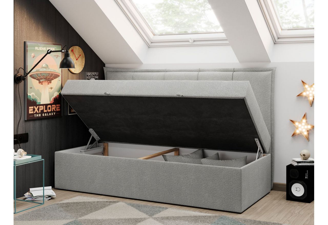 Łóżko młodzieżowe BANCO 90x200 - H3 - jasnoszary, struktura - topper T25