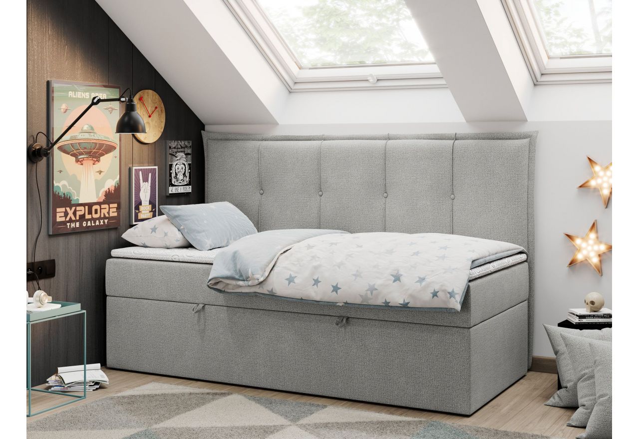 Łóżko młodzieżowe BANCO 90x200 - H3 - jasnoszary, struktura - topper T25