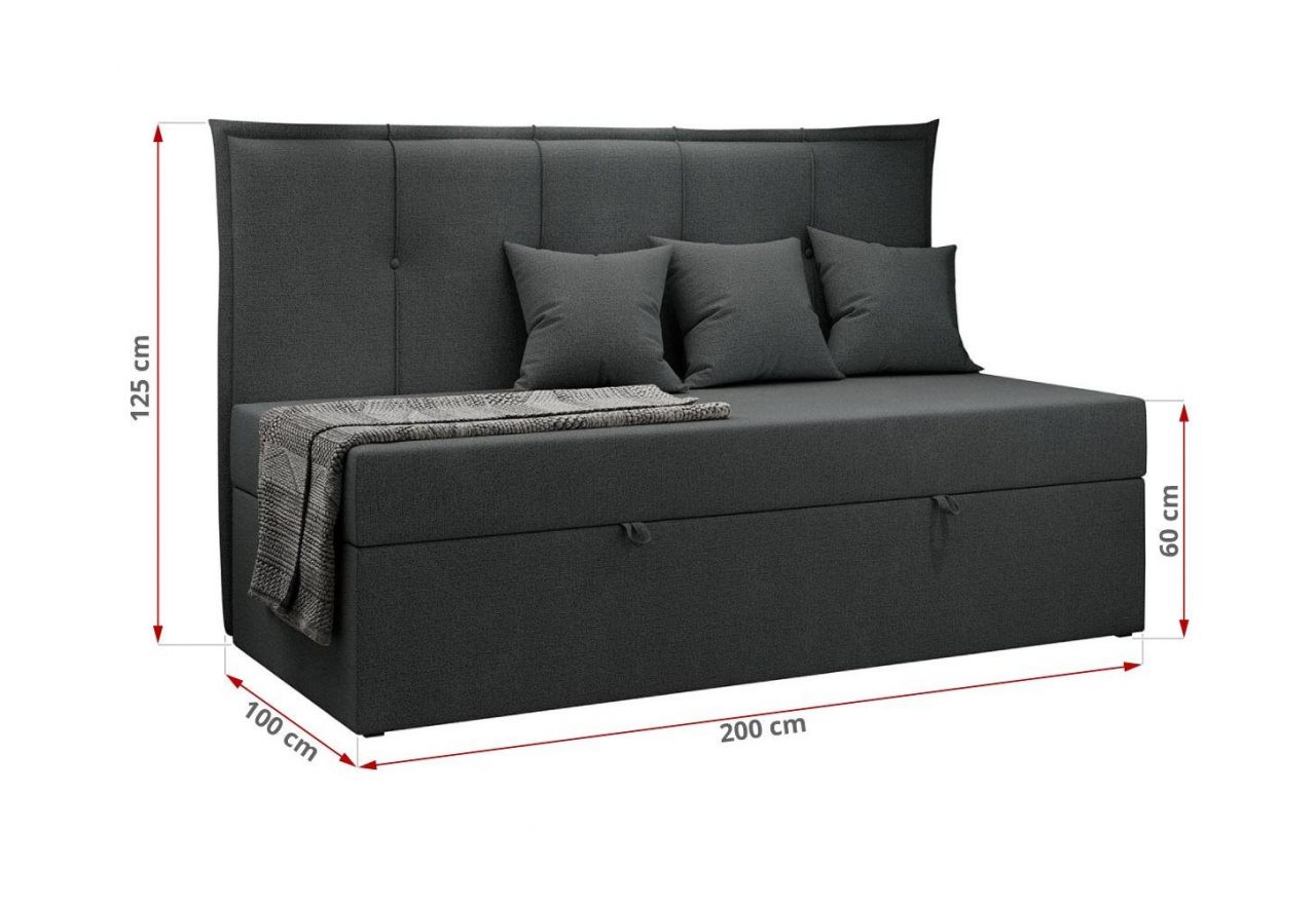 Łóżko młodzieżowe BANCO 90x200 - H3 - ciemnoszary, struktura - topper T25