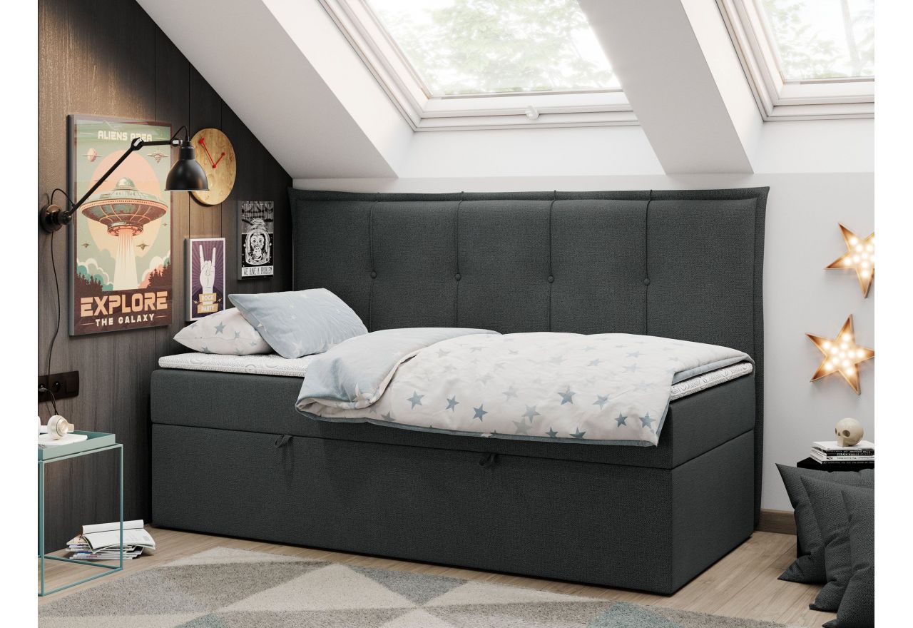 Łóżko młodzieżowe BANCO 90x200 - H3 - ciemnoszary, struktura - topper T25