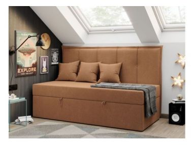 Łóżko młodzieżowe BANCO 90x200 - H3 - pomarańczowy, struktura - topper T25