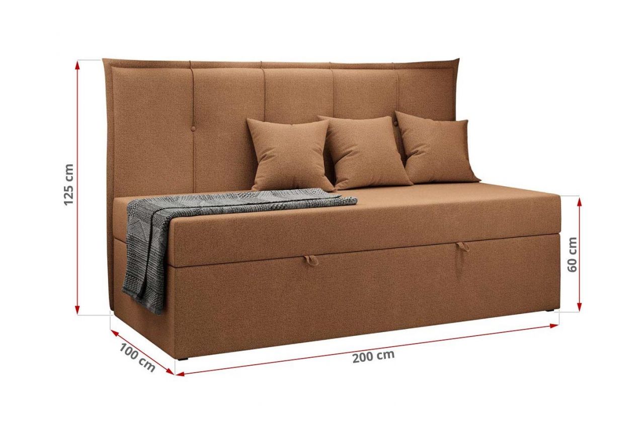 Łóżko młodzieżowe BANCO 90x200 - H3 - pomarańczowy, struktura - topper T25