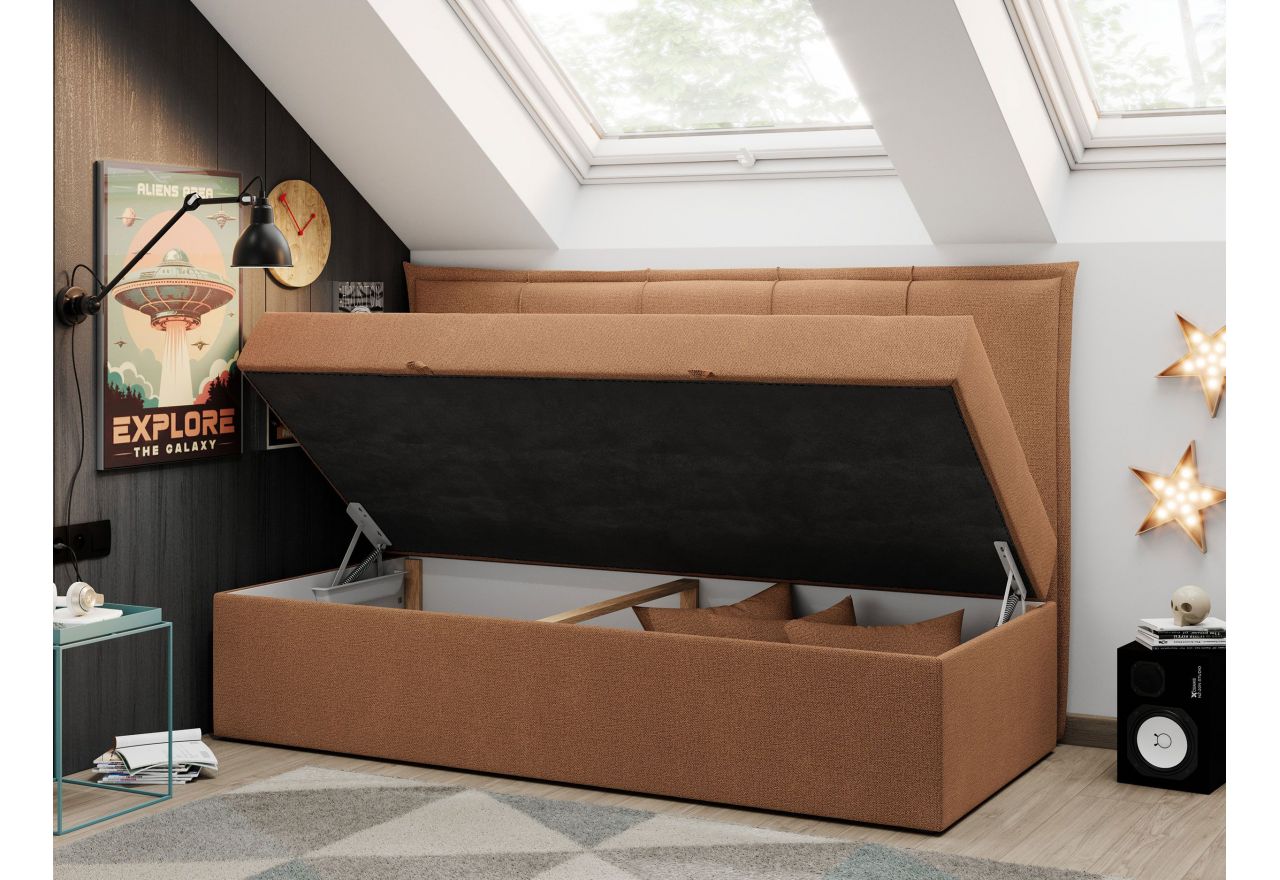 Łóżko młodzieżowe BANCO 90x200 - H3 - pomarańczowy, struktura - topper T25