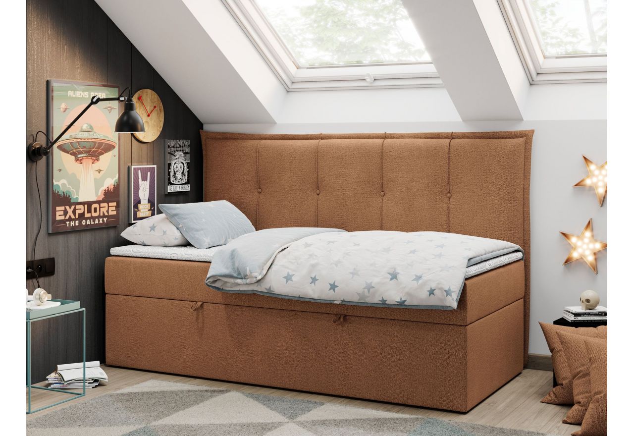 Łóżko młodzieżowe BANCO 90x200 - H3 - pomarańczowy, struktura - topper T25