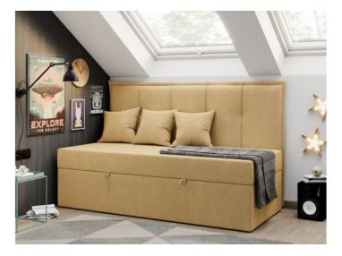 Łóżko młodzieżowe BANCO 90x200 - H3 - żółty, struktura - topper T25