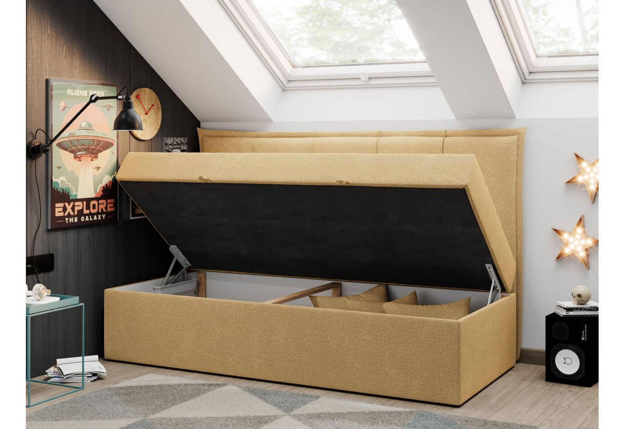 Łóżko młodzieżowe BANCO 90x200 - H3 - żółty, struktura - topper T25